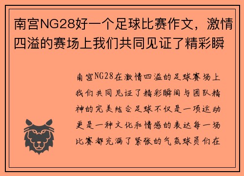 南宫NG28好一个足球比赛作文，激情四溢的赛场上我们共同见证了精彩瞬间与团队精神的完美结合